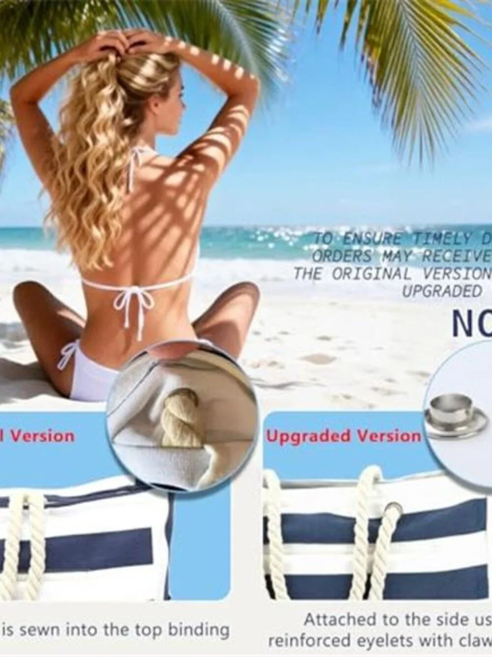 Beach Bag Large Canvas for Women, Beach Bags Waterproof Sandproof with Zipper